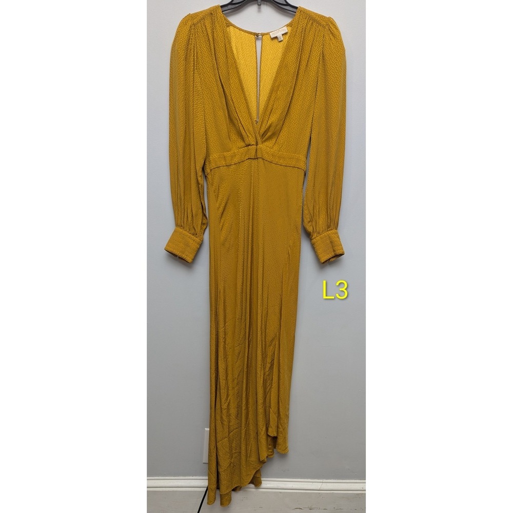 L3‎ Ronny Kobo Estelle Silk Maxi Dress Asymmetrical Yellow Size Medium